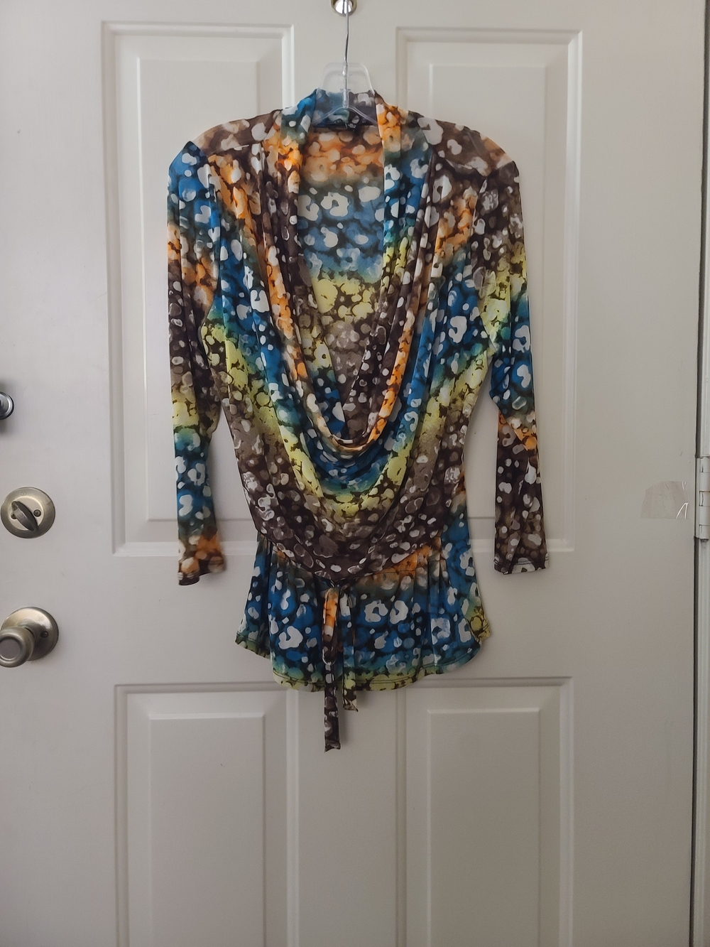 Juliette Cowl-Neck Floral Print Blouse in Blue, Yellow & Brown